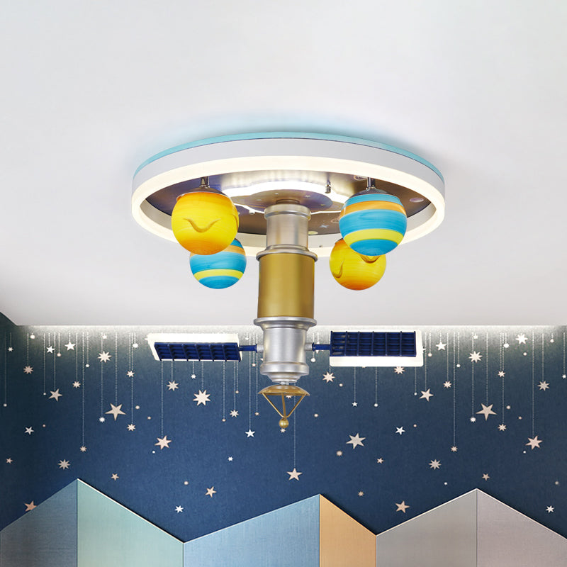Satellite Flush Mount Fixture Cartoon Acrylic LED Kid-Bedroom Flush Ceiling Lamp in Yellow and Blue