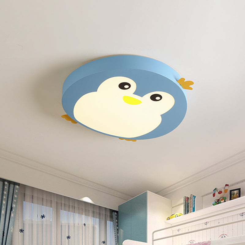 Deckenleuchte in Cartoon-Pinguin-Form, metallische LED-Schlafzimmer-Deckenleuchte in Blau/Rosa