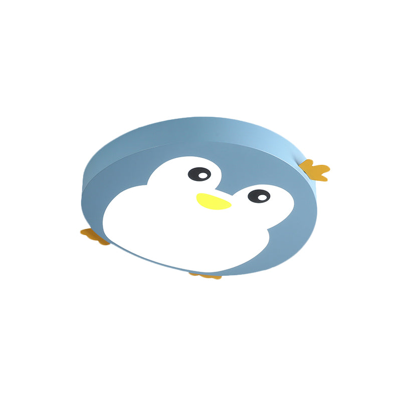 Deckenleuchte in Cartoon-Pinguin-Form, metallische LED-Schlafzimmer-Deckenleuchte in Blau/Rosa