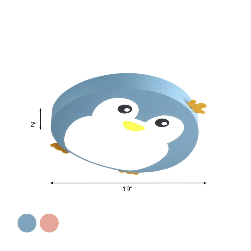 Deckenleuchte in Cartoon-Pinguin-Form, metallische LED-Schlafzimmer-Deckenleuchte in Blau/Rosa