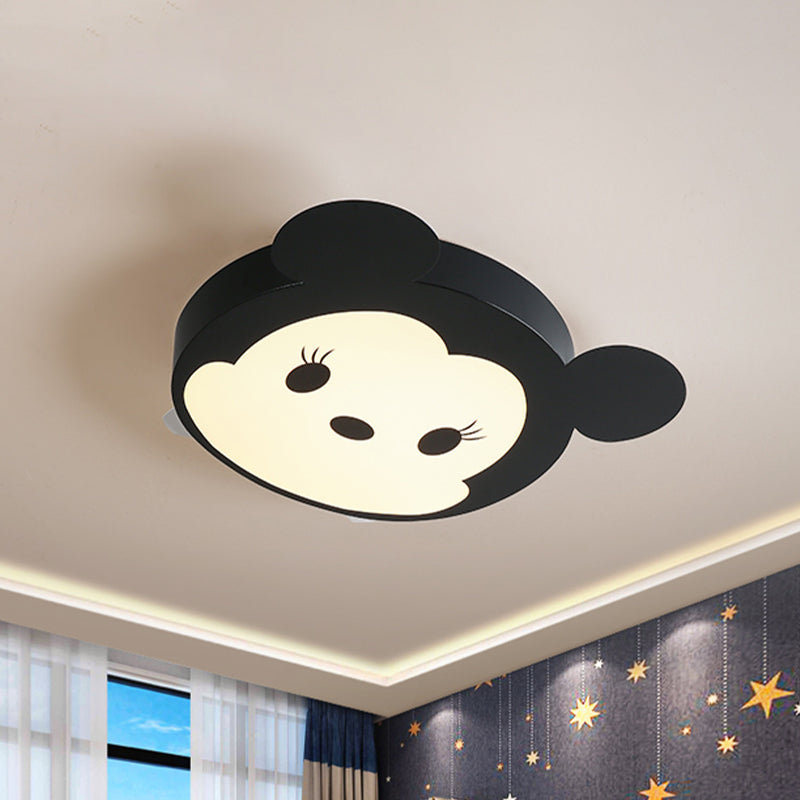 Cartoon Mouse Shaped Ceiling Mounted Fixture Metal LED Kid-Room Flush Lighting in Black/Pink