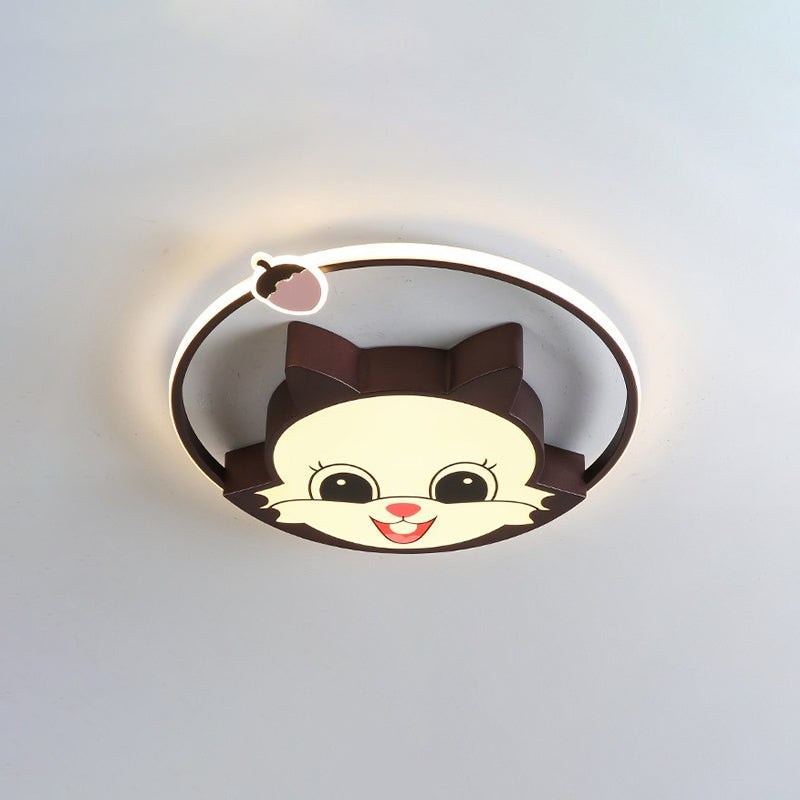 Acrylic Squirrel-Like Flush Mount Lighting Cartoon LED Flush Ceiling Lamp Fixture in Coffee