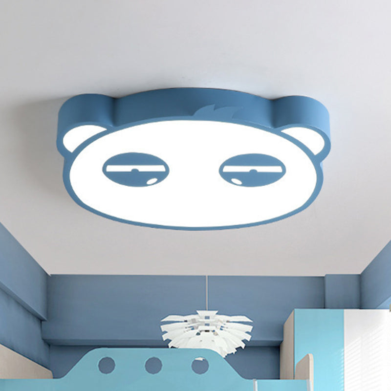 Cartoon LED Ceiling Mounted Light with Acrylic Shade Pink/Green/Blue Finish Panda Shape Flush Lamp for Kids Bedroom