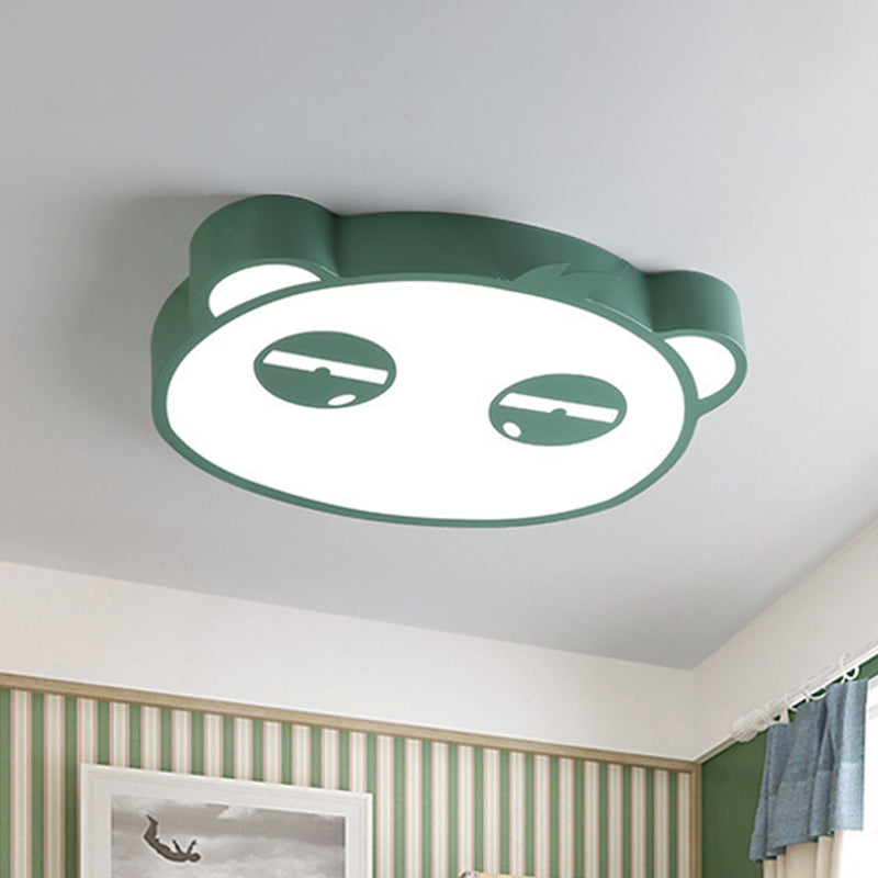 Cartoon LED Ceiling Mounted Light with Acrylic Shade Pink/Green/Blue Finish Panda Shape Flush Lamp for Kids Bedroom