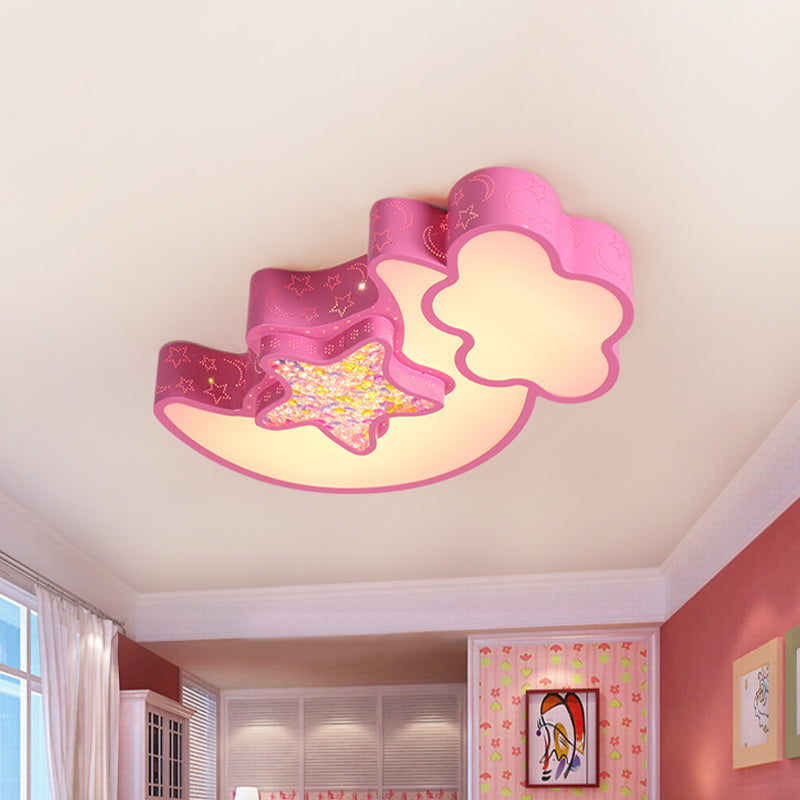 Acrylic Starry Sky Flush Light Fixture Nordic LED Flush Mounted Lamp in White/Pink/Blue for Child Bedroom