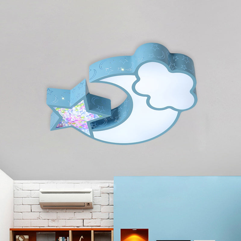 Acrylic Starry Sky Flush Light Fixture Nordic LED Flush Mounted Lamp in White/Pink/Blue for Child Bedroom