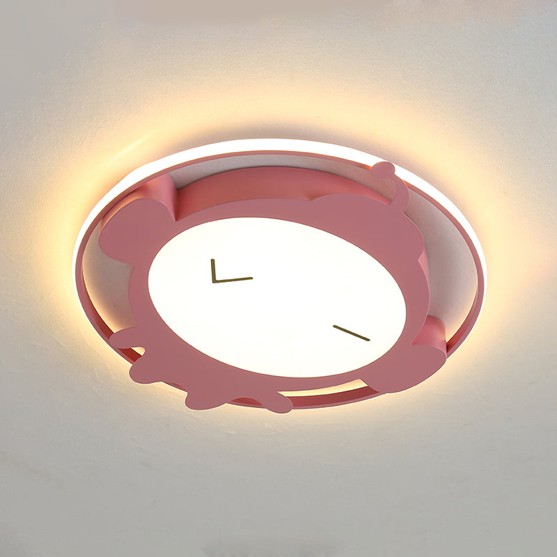 Monkey Shape Ceiling Mounted Fixture Cartoon Acrylic LED Bedroom Flush Lighting in Pink/Blue
