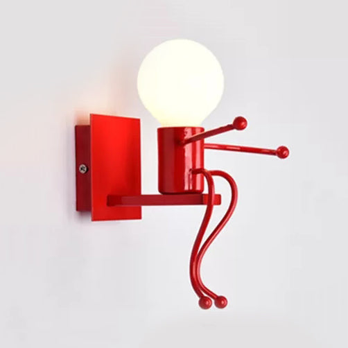 Sitting People Shaped Night Light Metal Single Bulb Modern Stylish Wall Light in Red