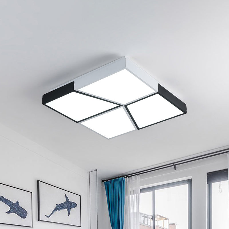 19.5"/35.5"/47" Modern Square Ceiling Light Fixture Acrylic Shade LED Black and White Flush Ceiling Light for Living Room in Warm/White