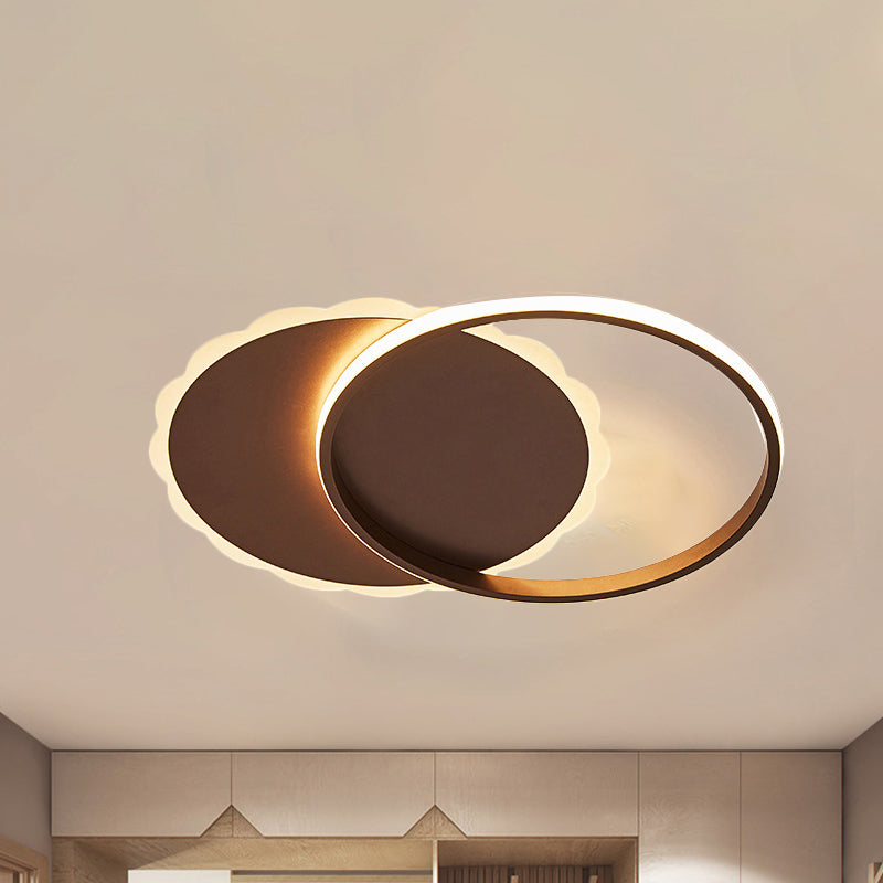 Moon Semi Flush Light Modern Acrylic LED White/Coffee Brown Ceiling Light Fixture in Warm/White/Natural Light