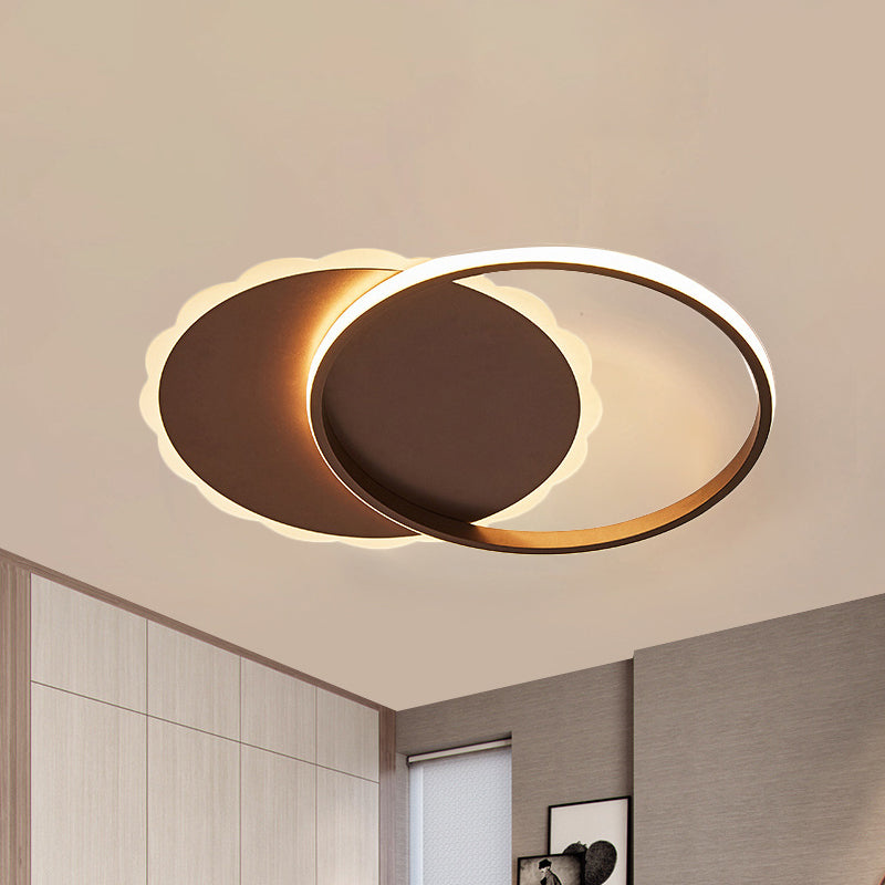 Moon Semi Flush Light Modern Acrylic LED White/Coffee Brown Ceiling Light Fixture in Warm/White/Natural Light