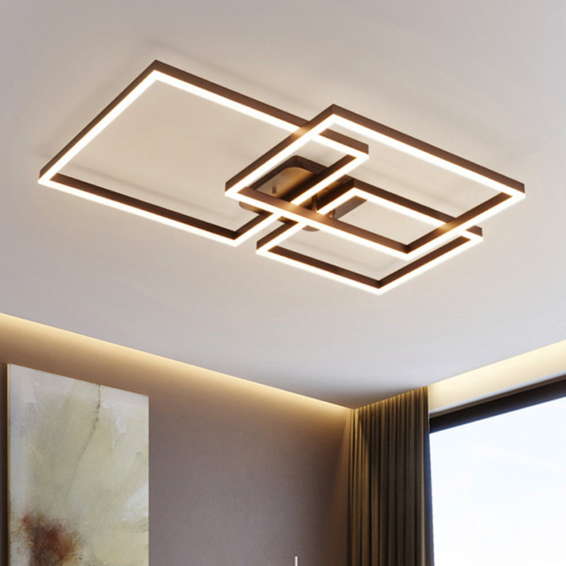 Modern Rectangular Acrylic Semi Flush Light LED 1/2/3 Lights Brown Ceiling Mounted Fixture in Warm/White/Natural Light, 16"/23"/29" Wide