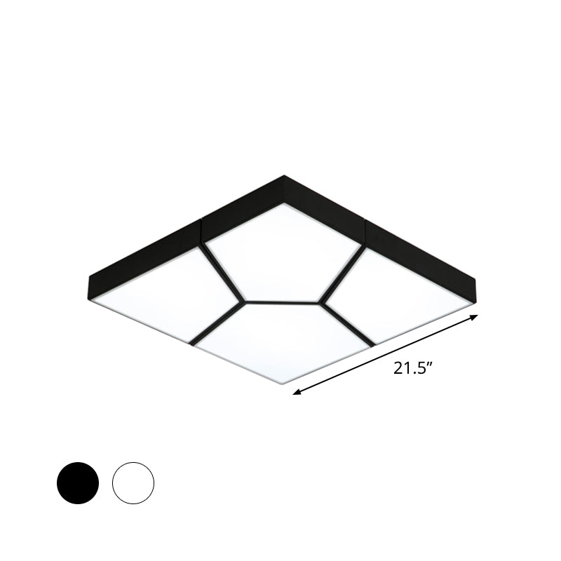 Squared/Rectangular Flush Light Modernism Acrylic 21.5"/38" W LED Bedroom Ceiling Mounted Light in Black/White, White/Warm Light