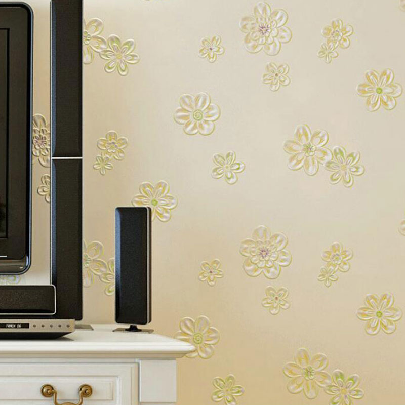 Decorative Non-Pasted Wallpaper Roll Blossoming Magnolia Non-Woven Wall Covering in Soft Color