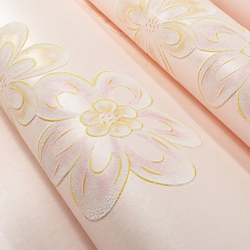 Decorative Non-Pasted Wallpaper Roll Blossoming Magnolia Non-Woven Wall Covering in Soft Color