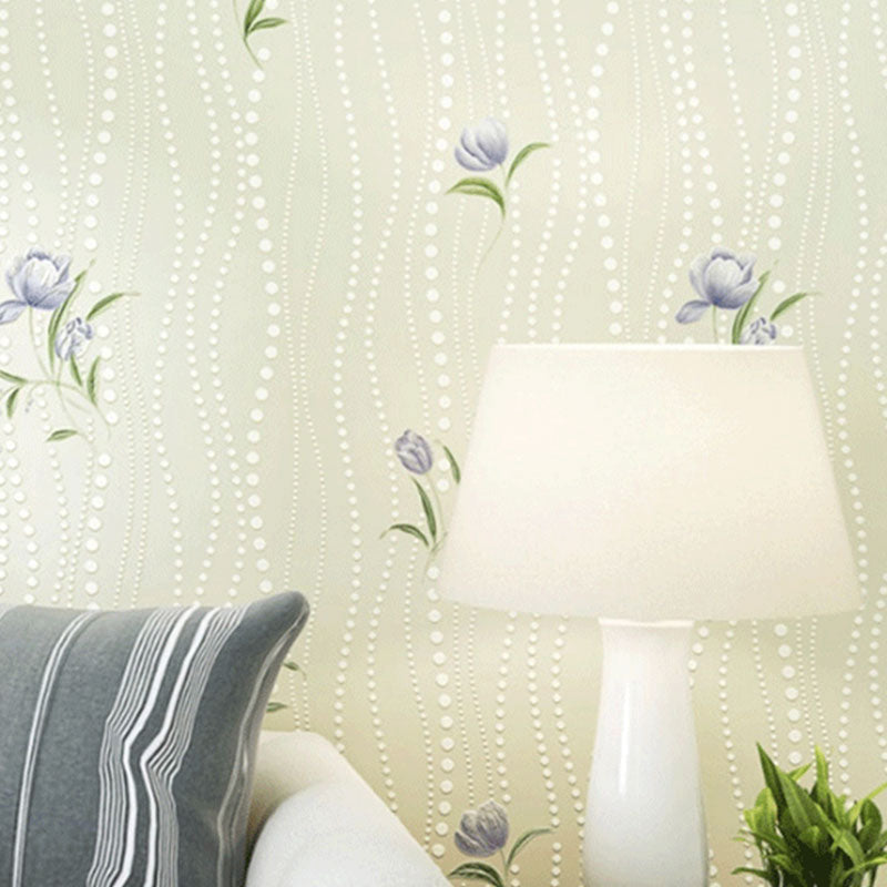 Neutral Color Countryside Wallpaper Roll with Rudder and Floral Design, Non-Pasted