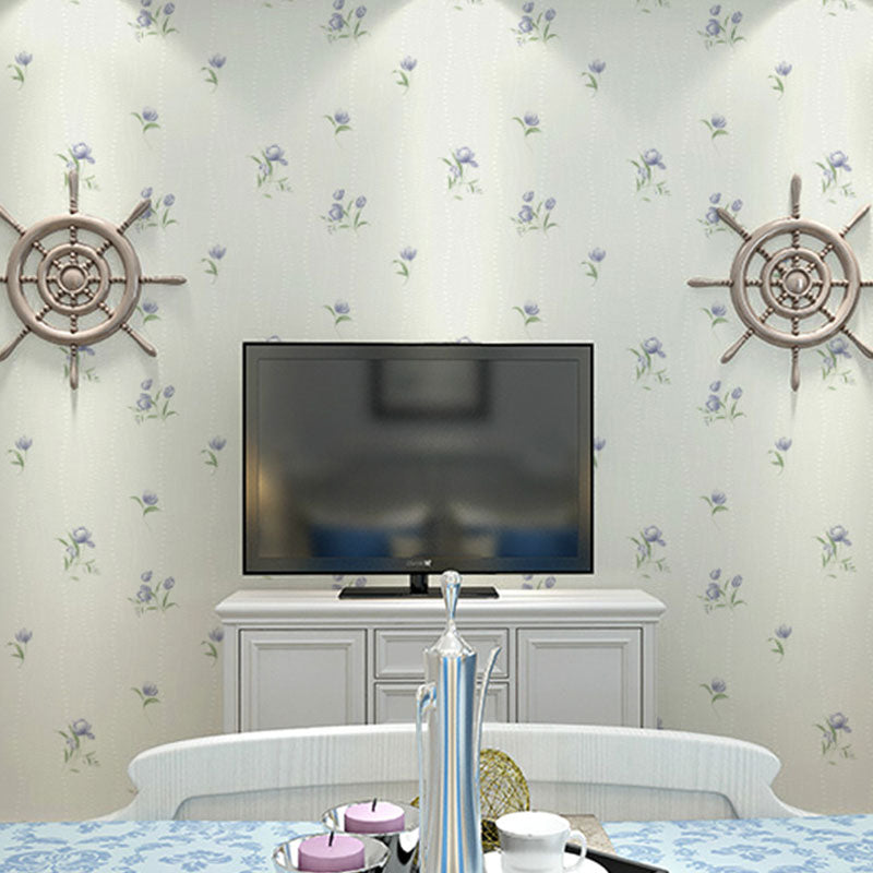 Neutral Color Countryside Wallpaper Roll with Rudder and Floral Design, Non-Pasted