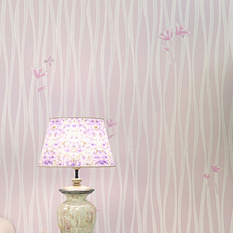 Natural Color Wallpaper Roll Flower and Stripe Non-Pasted Water-Resistant Wall Decor in Pink