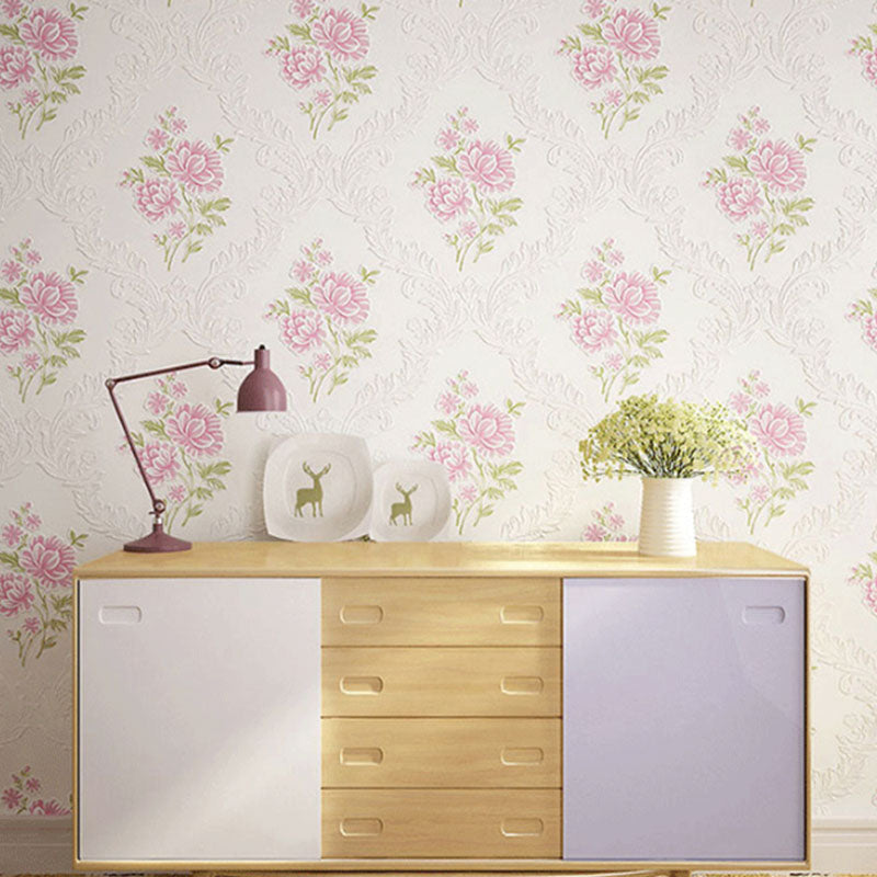 20.5" x 33' Wallpaper Roll Countryside 3D Print Dense Flower Pattern Non-Pasted Wall Covering in Soft Color