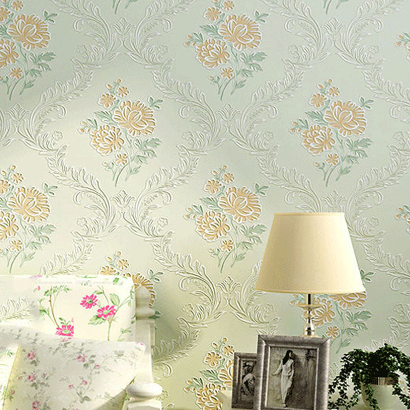 20.5" x 33' Wallpaper Roll Countryside 3D Print Dense Flower Pattern Non-Pasted Wall Covering in Soft Color