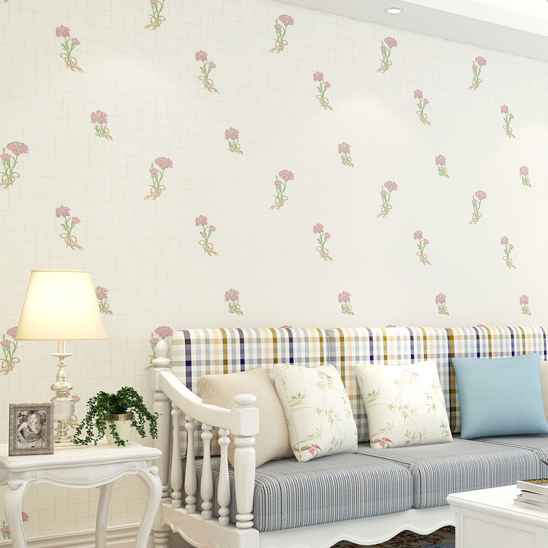 Coffee Shop and Bedroom Wallpaper with Pastel Color Tiny Flower Design, 31'L x 20.5"W, Non-Pasted