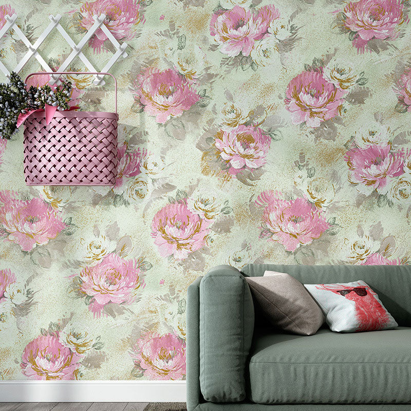 Decorative Non-Pasted Wallpaper Blossoming Garden Flower Non-wove Wall Decor in Soft Color