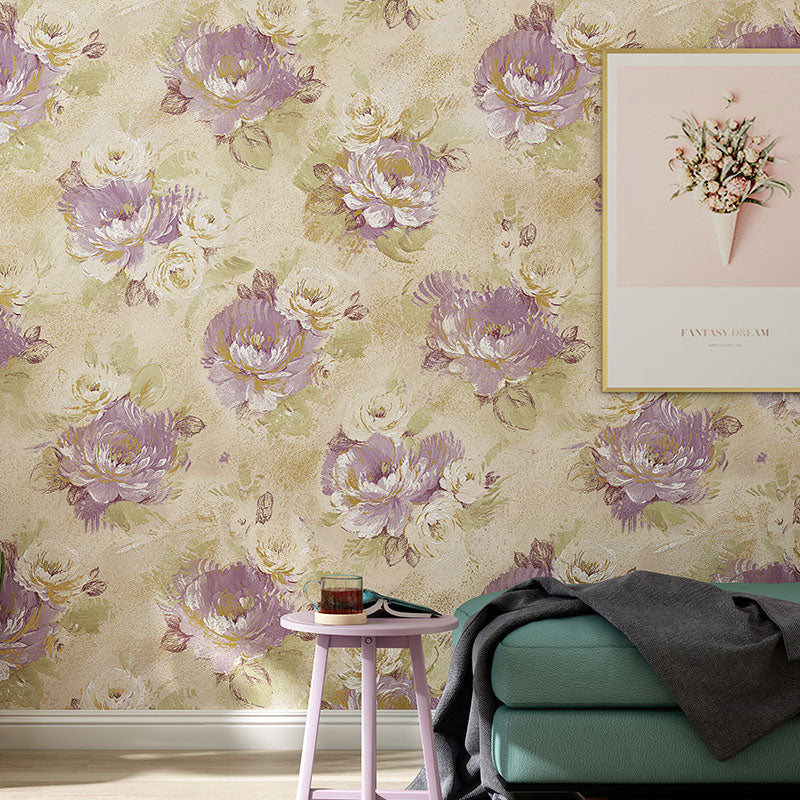 Decorative Non-Pasted Wallpaper Blossoming Garden Flower Non-wove Wall Decor in Soft Color