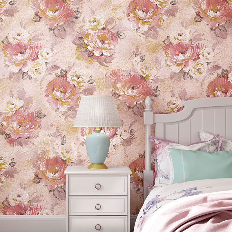 Decorative Non-Pasted Wallpaper Blossoming Garden Flower Non-wove Wall Decor in Soft Color