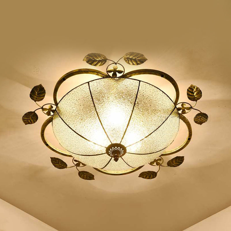 Retro Style Bowl-Shaped Ceiling Light Fixture Stained Glass 3 Bulbs Flushmount Ceiling Light in White/Blue/Clear/Blue-Clear/Green-White/Dark Blue