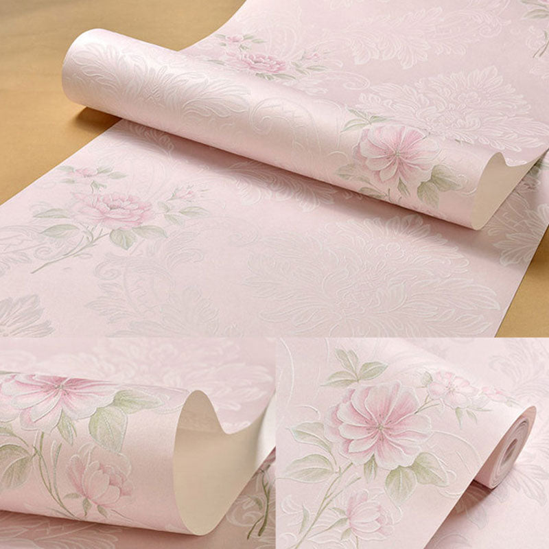 Wedding Room Wallpaper Roll with Pastel Color Garden Flower Pattern, 20.5"W x 31'L, Non-Pasted