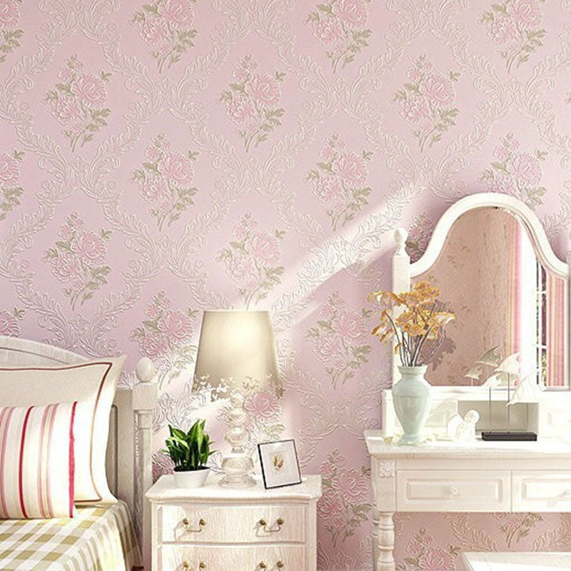 Non-Pasted Wallpaper Roll Fresh Blossoming Flower Wall Covering for Girl's Bedroom
