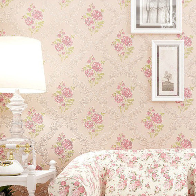 Non-Pasted Wallpaper Roll Fresh Blossoming Flower Wall Covering for Girl's Bedroom