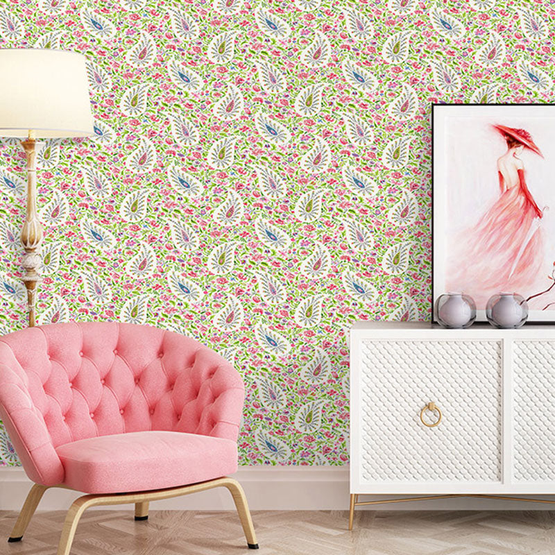 Guest Room Wallpaper Contemporary Multicolored Dense Flower Pattern Wall Decor, Non-Pasted