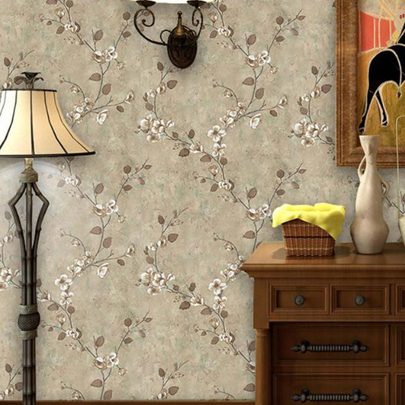 Bedroom Wall Covering with Natural Color Dense Flower Pattern, Non-Pasted