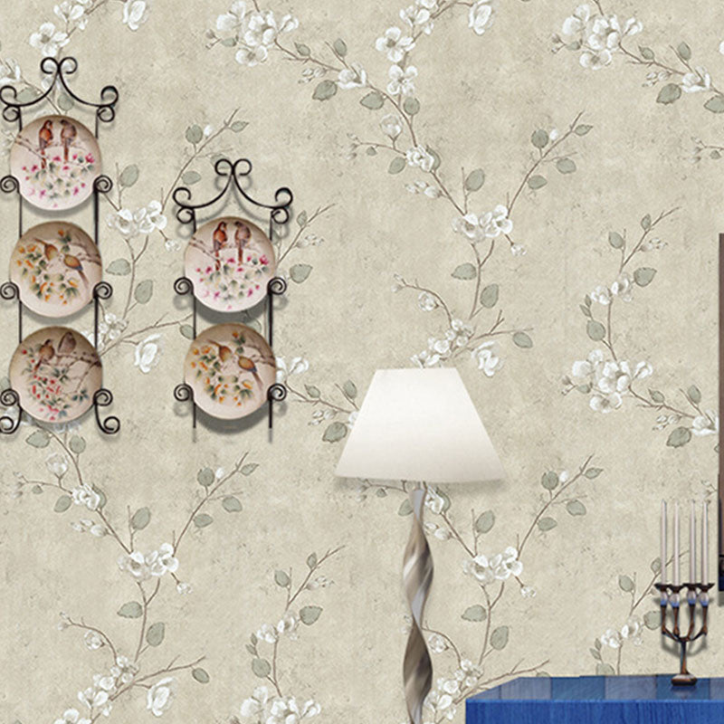 Bedroom Wall Covering with Natural Color Dense Flower Pattern, Non-Pasted