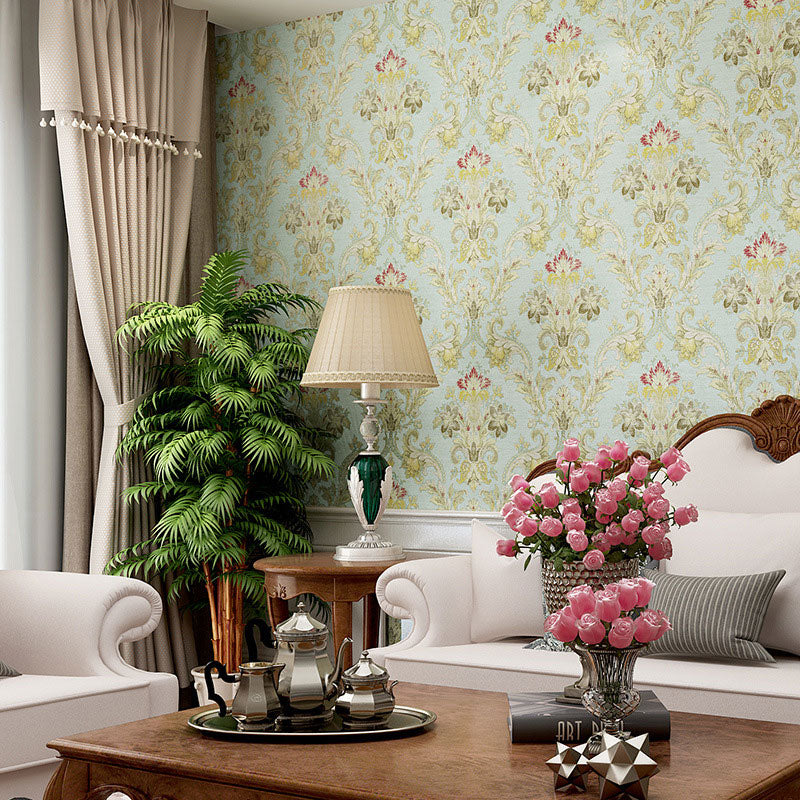 Pastel Green Non-Woven Decorative Wallpaper Vintage Flower Wall Covering, 33 ft. x 20.5 in