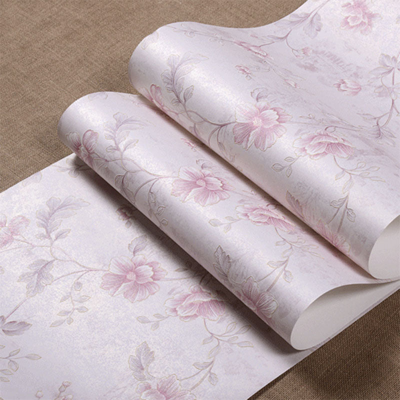 Stain-Resistant Non-Pasted Wallpaper Dense Blossom Pattern Non-Woven Wall Covering in Natural Color