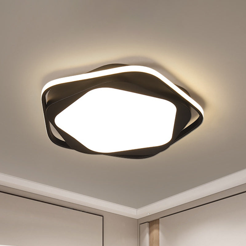 LED-Schlafzimmer Deckenbündige Halterung minimalistisch Schwarz Finish Flush Licht mit Pentagon Acryl Schatten in Weiß/Warm Licht