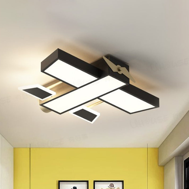 Metal Airplane Shape Ceiling Mounted Lamp Nordic LED Flush Light Fixture in Black for Boys Bedroom