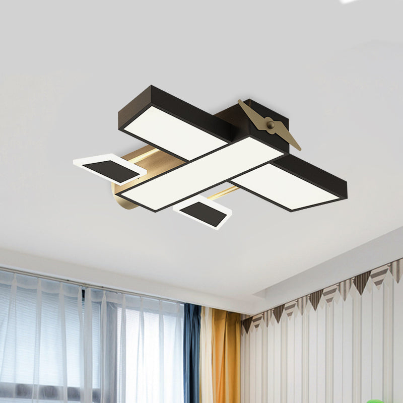 Metal Airplane Shape Ceiling Mounted Lamp Nordic LED Flush Light Fixture in Black for Boys Bedroom