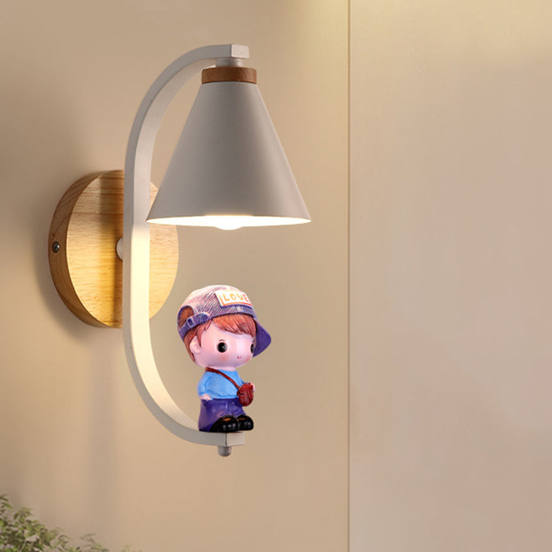 Cone Shade Wall Lighting Nordic Metal 1 Light Black/White Finish Wall Mount Lamp with Boy Deco