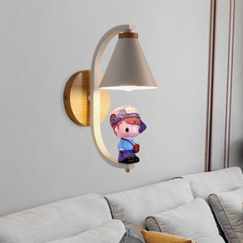 Cone Shade Wall Lighting Nordic Metal 1 Light Black/White Finish Wall Mount Lamp with Boy Deco