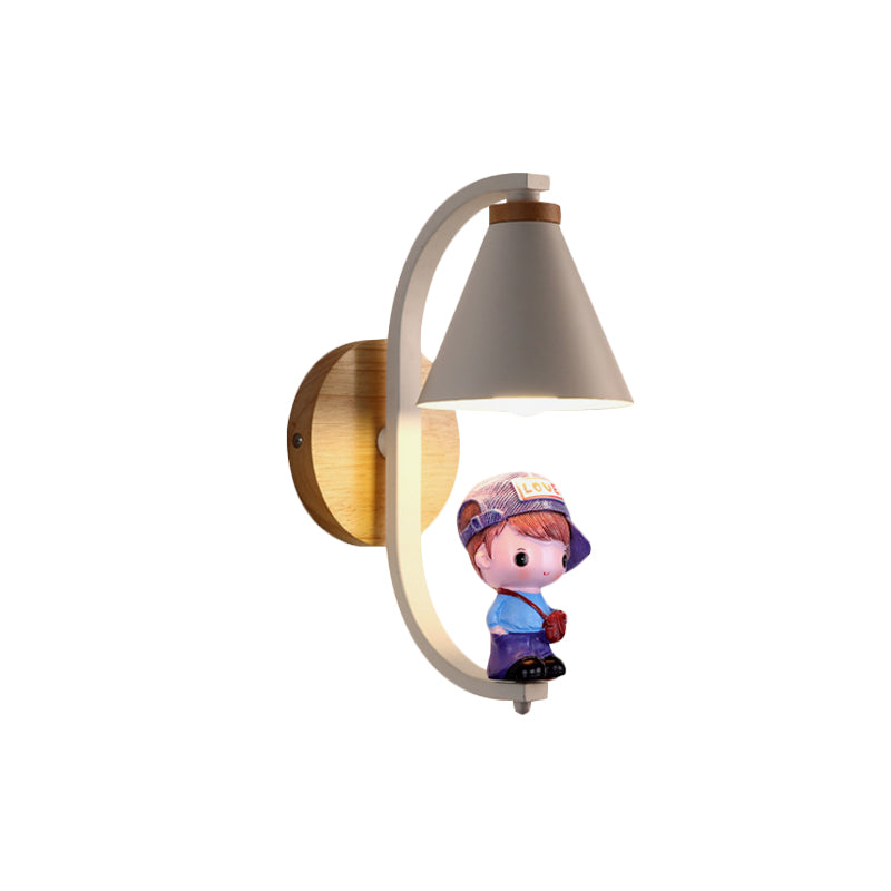 Cone Shade Wall Lighting Nordic Metal 1 Light Black/White Finish Wall Mount Lamp with Boy Deco