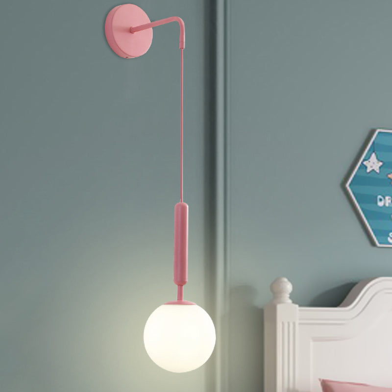 1 Bulb Wall Pendant Light Minimalism Pink Finish Wall Mounted Lamp with Ball White Frosted/Clear Water Glass Shade