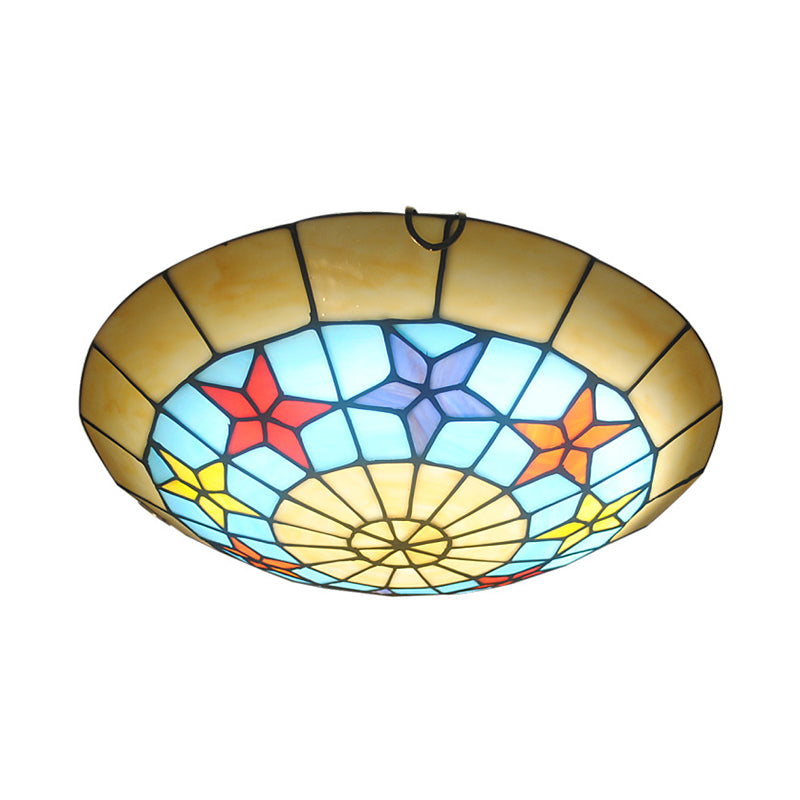 12"/16" W Round Ceiling Light Retro Style Stained Glass 1 Bulb Ceiling Light Fixture with Star Pattern in Ginger