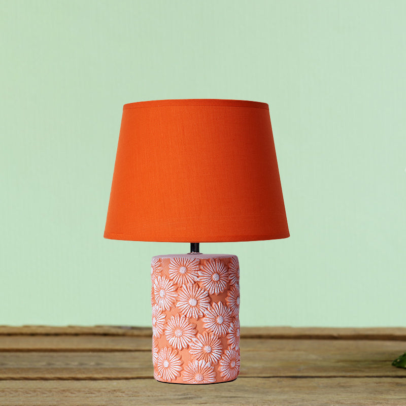 Orange Barrel Night Table Light Nordic Single Light Fabric Shade Desk Lamp with Cylinder Ceramics Base