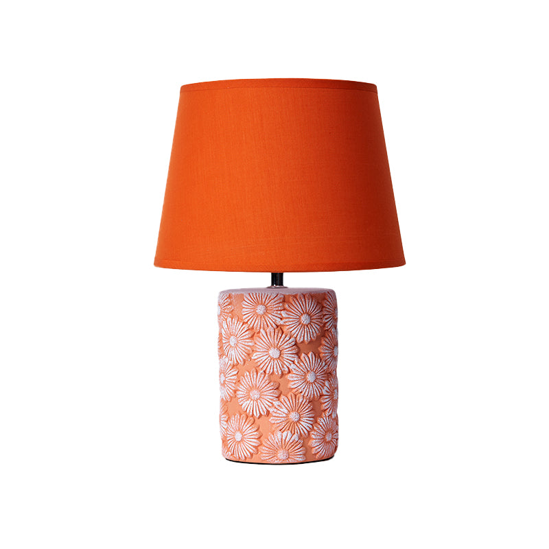 Orange Barrel Night Table Light Nordic Single Light Fabric Shade Desk Lamp with Cylinder Ceramics Base