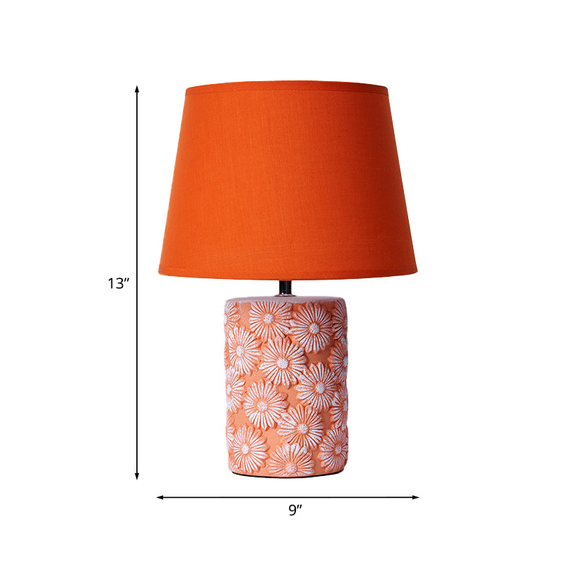 Orange Barrel Night Table Light Nordic Single Light Fabric Shade Desk Lamp with Cylinder Ceramics Base