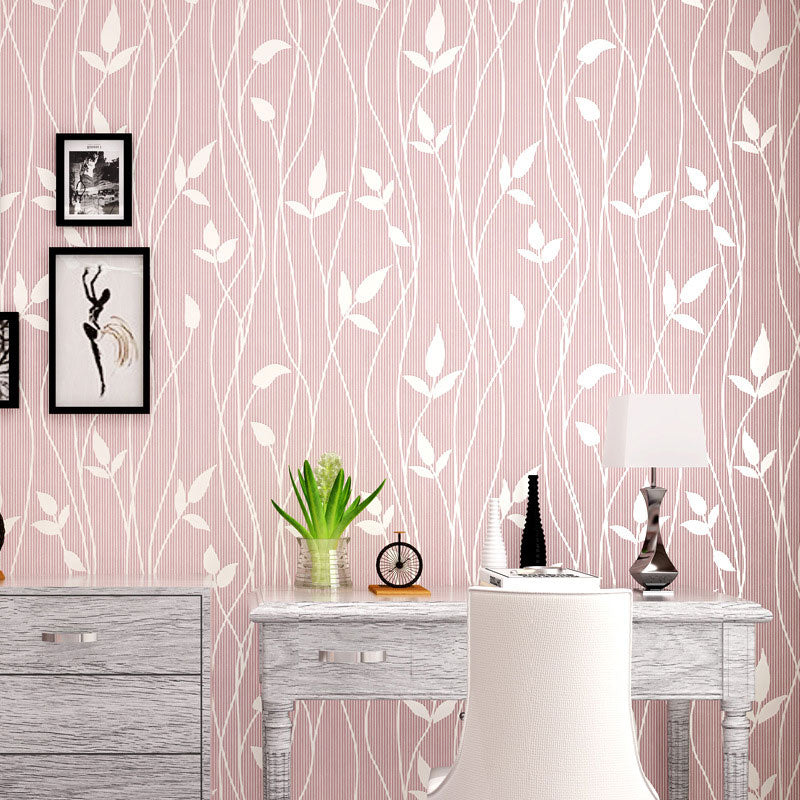 Fresh Botanical Leaf Wallpaper Roll Stain-Resistant Non-Pasted Wall Decor, 33-foot x 20.5-inch