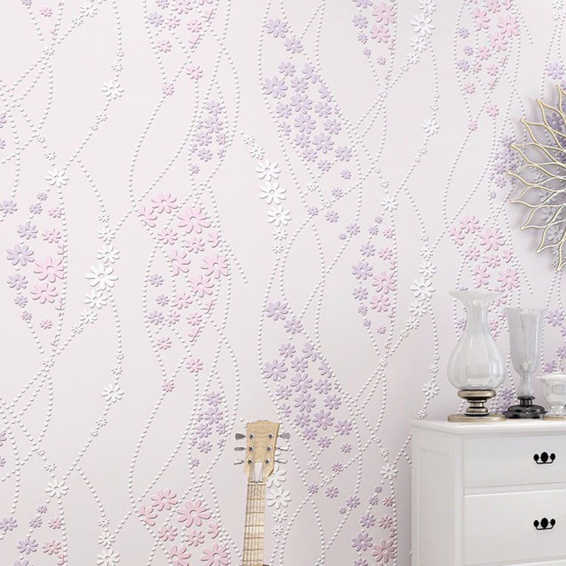 Decorative Non-Pasted Wallpaper Dense Flower Pattern Non-Woven Wall Decor in Pastel Color